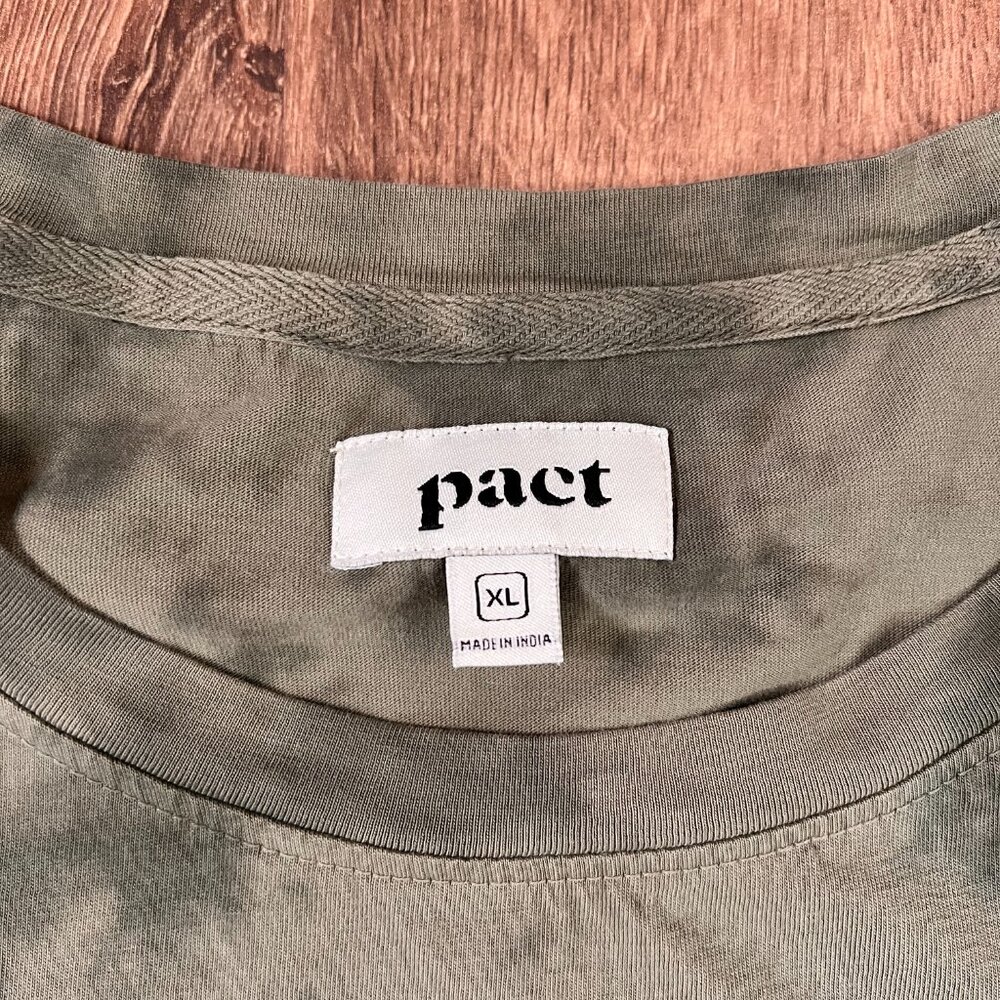 PACT Short Sleeve Tie Waist Dress Women's XL Green Tie Dye Organic Cotton - Picture 3 of 12